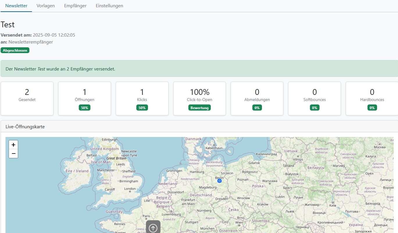 Newsletter Detailansicht, mmit KPIs und Livekarte